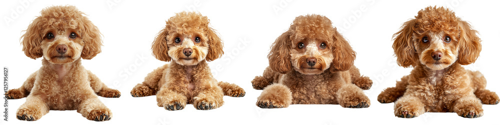 Four cute plush poodle toys, varying in poses and expressions, showcasing their fluffy fur and playful demeanor. Four cute plush poodle toys, varying in poses and expressions, showcasing their fluffy fur and playful demeanor.