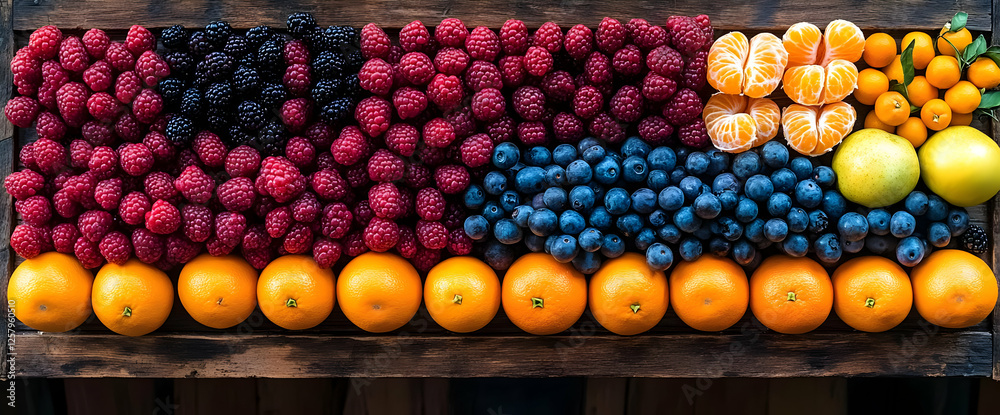 Colorful Fruit Arrangement On Wooden Tray Colorful Fruit Arrangement On Wooden Tray