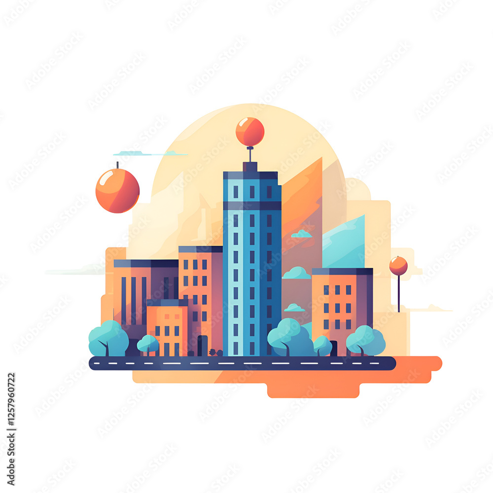 Naklejka premium Modern Cityscape. Vibrant Towers and Urban Design