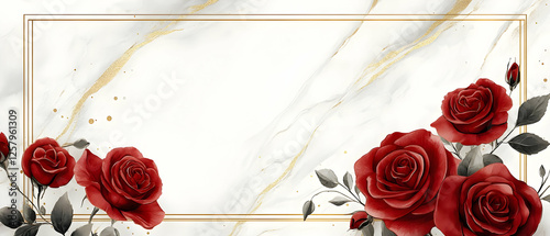 Fototapeta Naklejka Na Ścianę i Meble -  Red roses marble frame