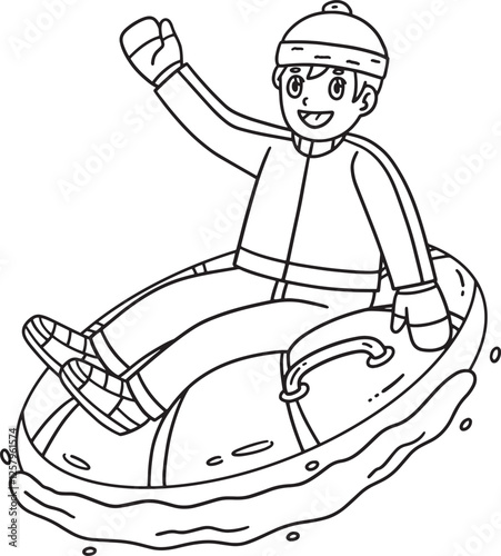 Sledding Boy Riding an Inflatable Sled Isolated 