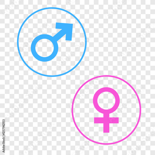 Gender signs male and female in a circle. Blue and pink. Vector file
