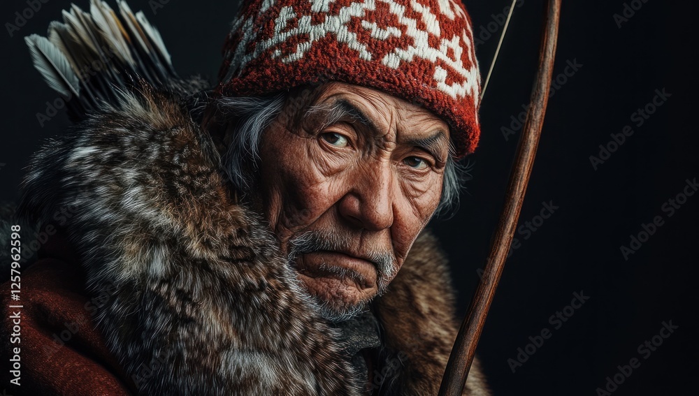 Portrait of an Indigenous Elder with Bow and Arrows Portrait of an Indigenous Elder with Bow and Arrows