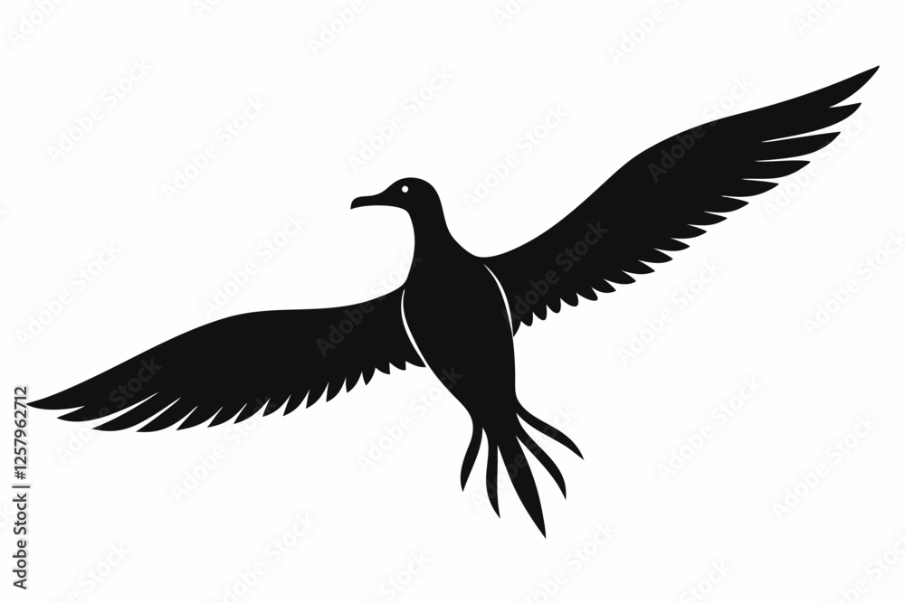 Fototapeta premium Monochrome Albatross Line Art Silhouette – Elegant Flying Bird Vector,Albatross Flying Silhouette Symbol Icon.