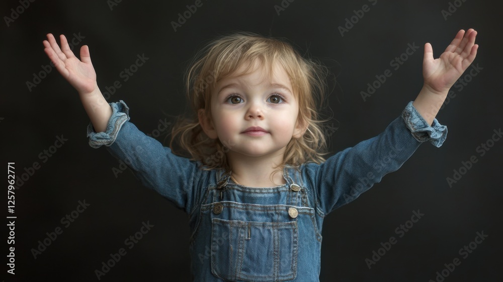 joyful toddler girl in denim overall joyful toddler girl in denim overall