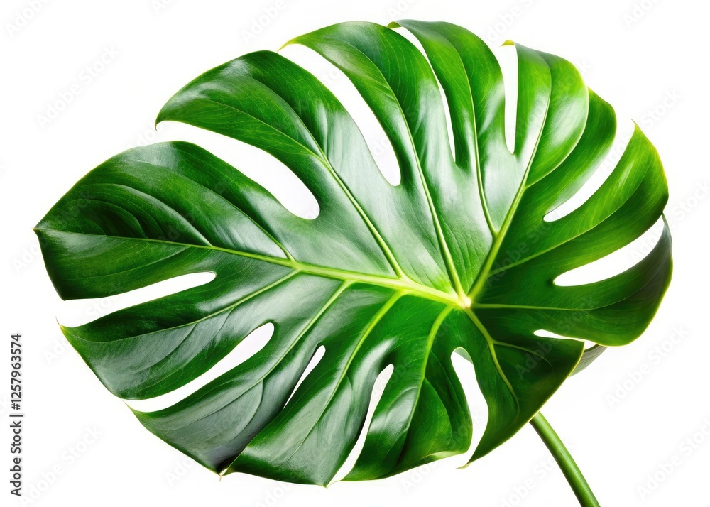 High-resolution image of a Monstera deliciosa, side profile, isolated on white, showcasing its iconic tropical leaf. High-resolution image of a Monstera deliciosa, side profile, isolated on white, showcasing its iconic tropical leaf.