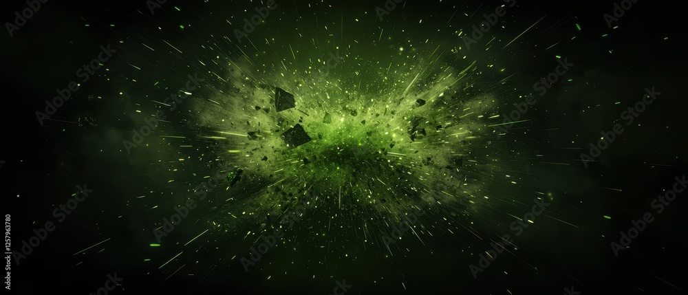 Fototapeta premium Abstract Green Background with Dynamic Elements Creating a Tech-Inspired Visual Explosion