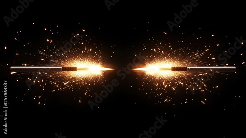 Fireworks background. Firework petard exploding in night. Light effect with firecracker sparks. 2019 happy new year backdrop