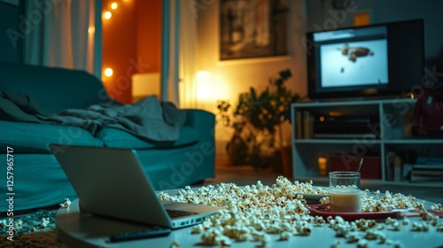 Movie Night at Home with Popcorn photo