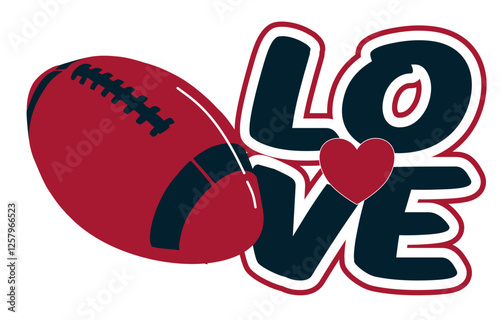 love - red and blue football ball, sport vector graphics, hockey, for street art - graffiti lettering typography - art illustration - multicolor - writen

