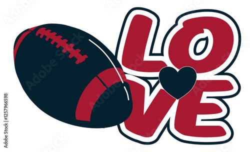 love - red and blue football ball, sport vector graphics, hockey, for street art - graffiti lettering typography - art illustration - multicolor - writen

