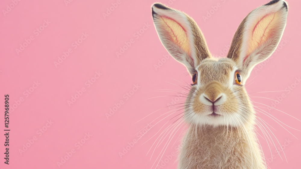 Obraz premium Cute bunny portrait, pink background, Easter, spring (3)
