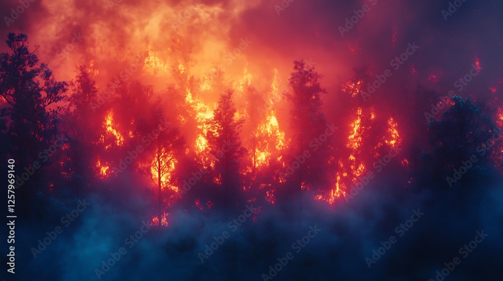 Naklejka premium Wildfire Spreading in Forest Image
