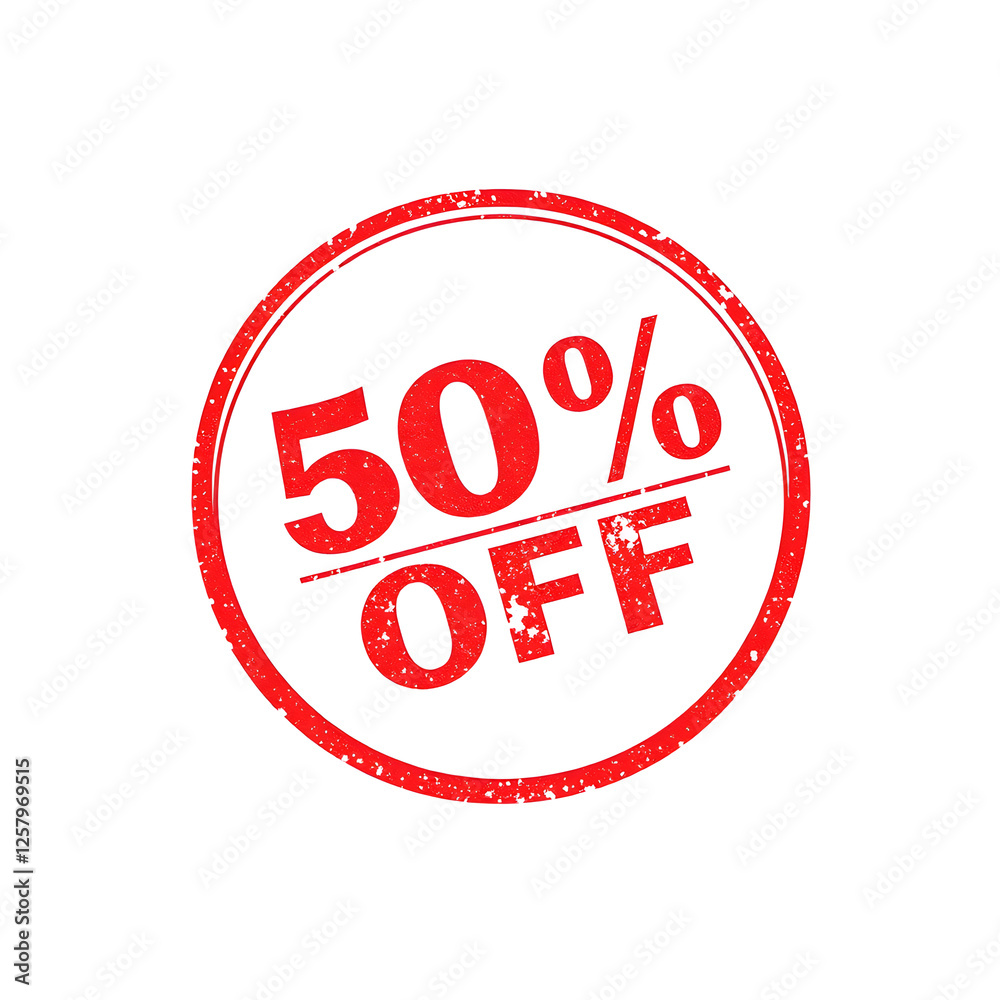 50 % Off text stamp red rubber stamp on white background. Generative AI 50 % Off text stamp red rubber stamp on white background. Generative AI