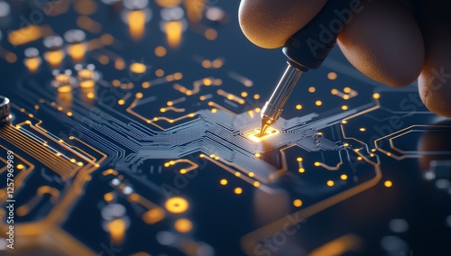 Engineer testing electronic circuit boards with precision tools, conducting electronics quality control, and verifying components