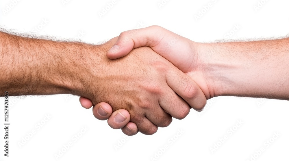 Close up view of two hands shaking, neutral expressions, light skin tones, textured skin, visible freckles, white background, neutral lighting, no Close up view of two hands shaking, neutral expressions, light skin tones, textured skin, visible freckles, white background, neutral lighting, no