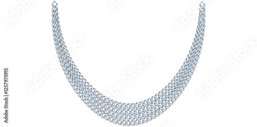 Multilayer Trendy Silver Chain Necklace On White Background, Unique Fine Jewelry Vector Illustration.	