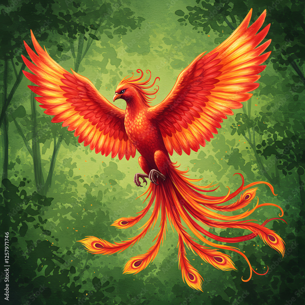 Fototapeta premium Watercolor Phoenix Bird – Transparent Background PNG