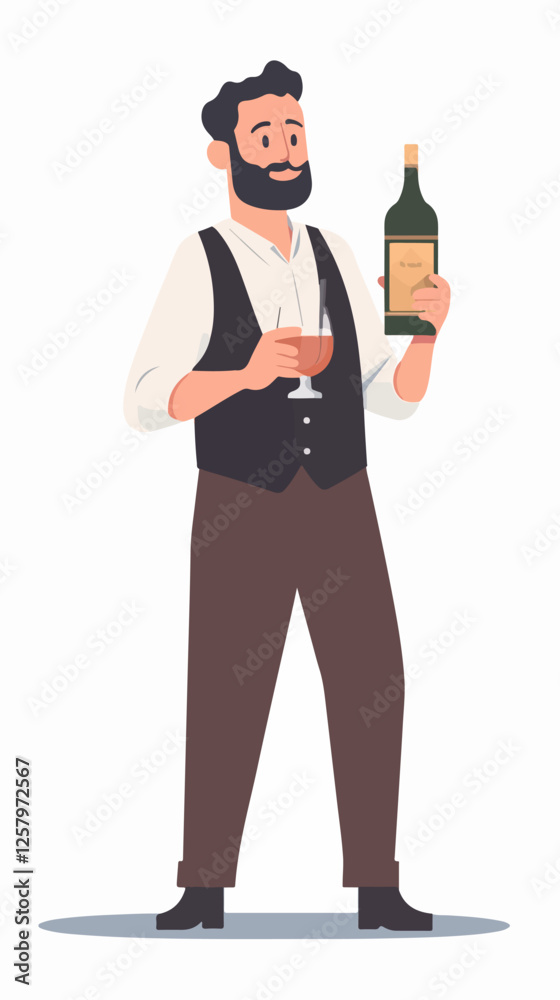 Illustration of a bartender at the bar counter. Male bartender. Illustration of a bartender at the bar counter. Male bartender.