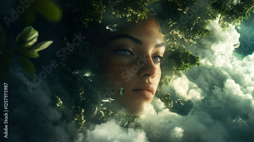 Woman's Face Surrounded by Nature