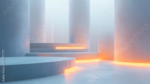 Wallpaper Mural Abstract Minimalist Scene Warm Light Illuminates Cool Stone Platforms. AI Generated Torontodigital.ca