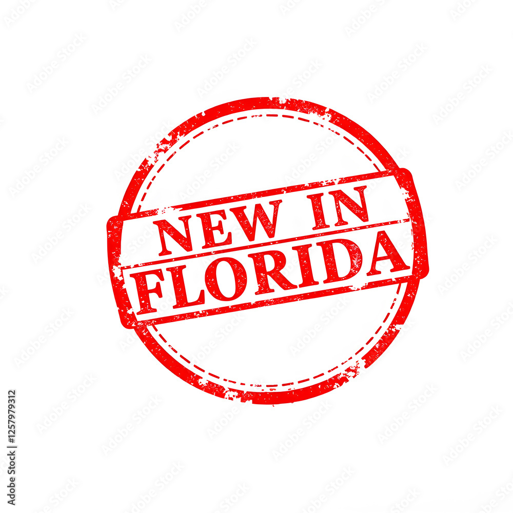 New In Florida text stamp red rubber stamp on white background. Generative AI New In Florida text stamp red rubber stamp on white background. Generative AI