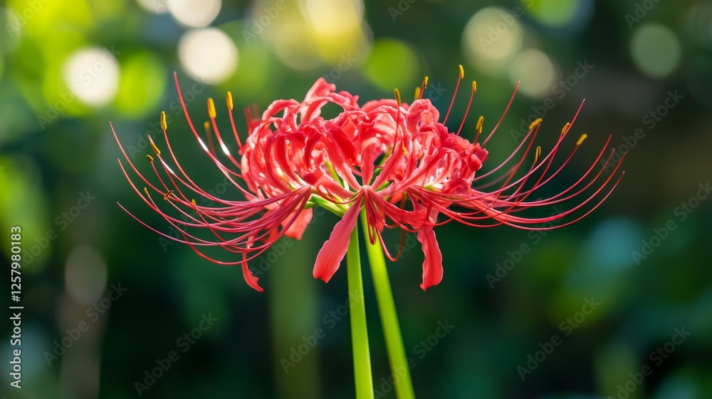 Close-up of a red lycoris flower in the garden, spring equinox. Close-up of a red lycoris flower in the garden, spring equinox.