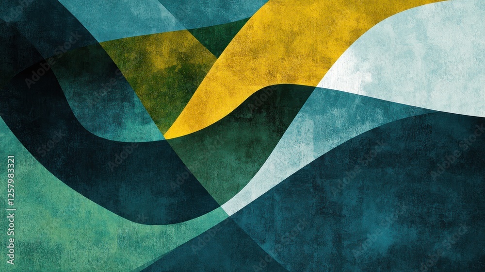 Abstract waves of green, blue, and yellow colors flowing across a textured background Abstract waves of green, blue, and yellow colors flowing across a textured background