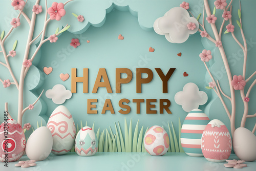 Happy Easter card idea, background or banner for holidays