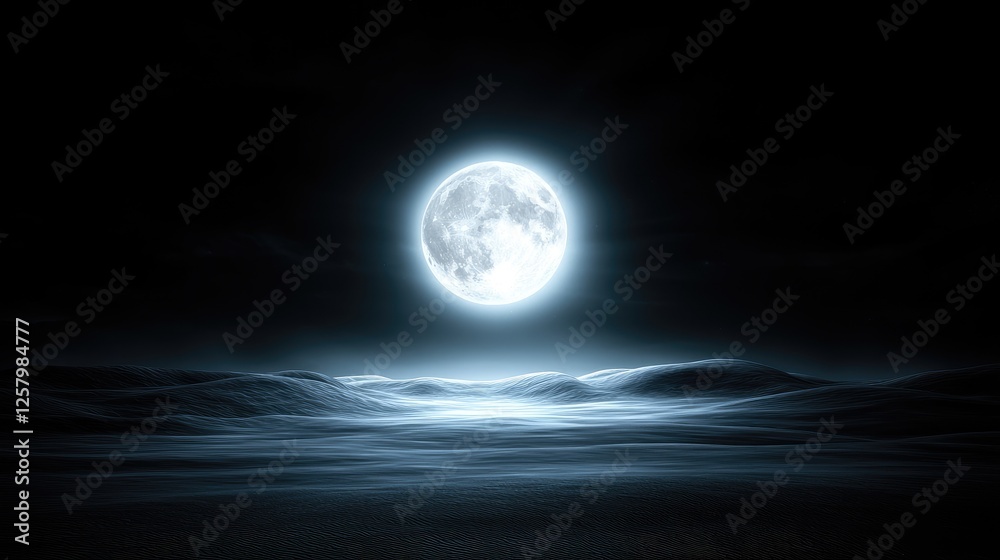 Fototapeta premium Full moon over misty landscape at night, perfect for fantasy backgrounds