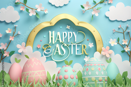 Happy Easter card idea, background or banner for holidays