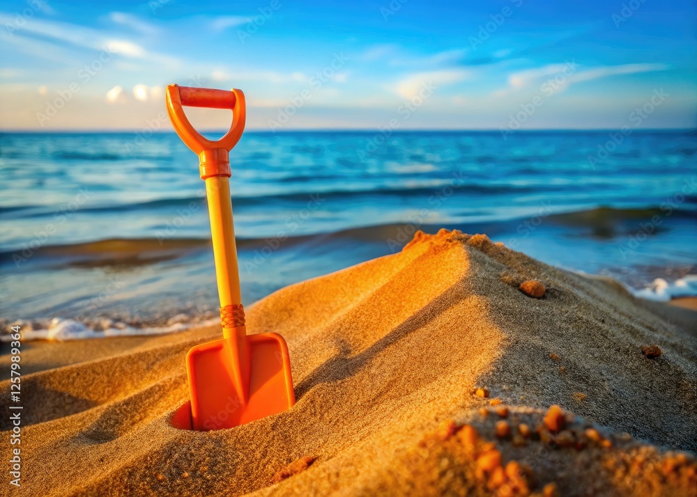 Sun-kissed skin, orange and gray sand, a playful shovel – candid summer beach memories captured. Sun-kissed skin, orange and gray sand, a playful shovel – candid summer beach memories captured.