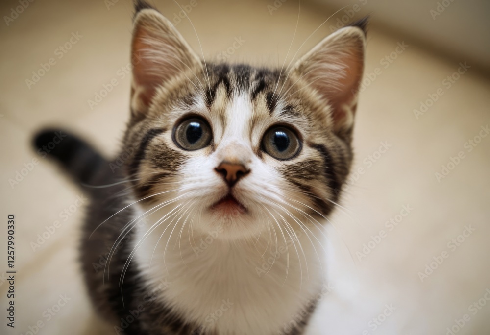 Adorable Wide-Eyed Kitten Looking Up with a Curious Expression Adorable Wide-Eyed Kitten Looking Up with a Curious Expression