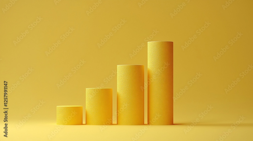 Ascending Yellow Cylinders, Growth Chart, Minimalist Background, Data Visualization Ascending Yellow Cylinders, Growth Chart, Minimalist Background, Data Visualization