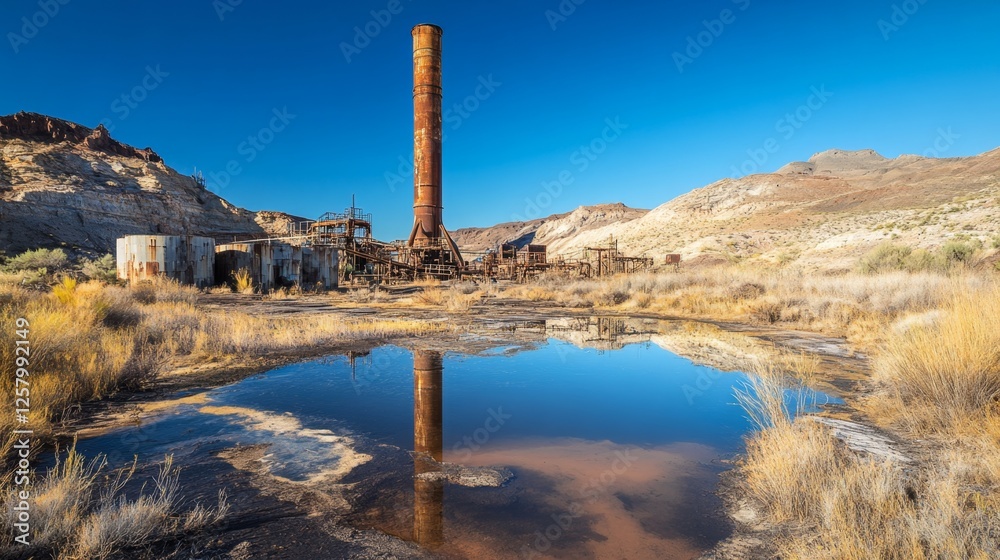 Obraz premium Abandoned Industrial Site in the Desert