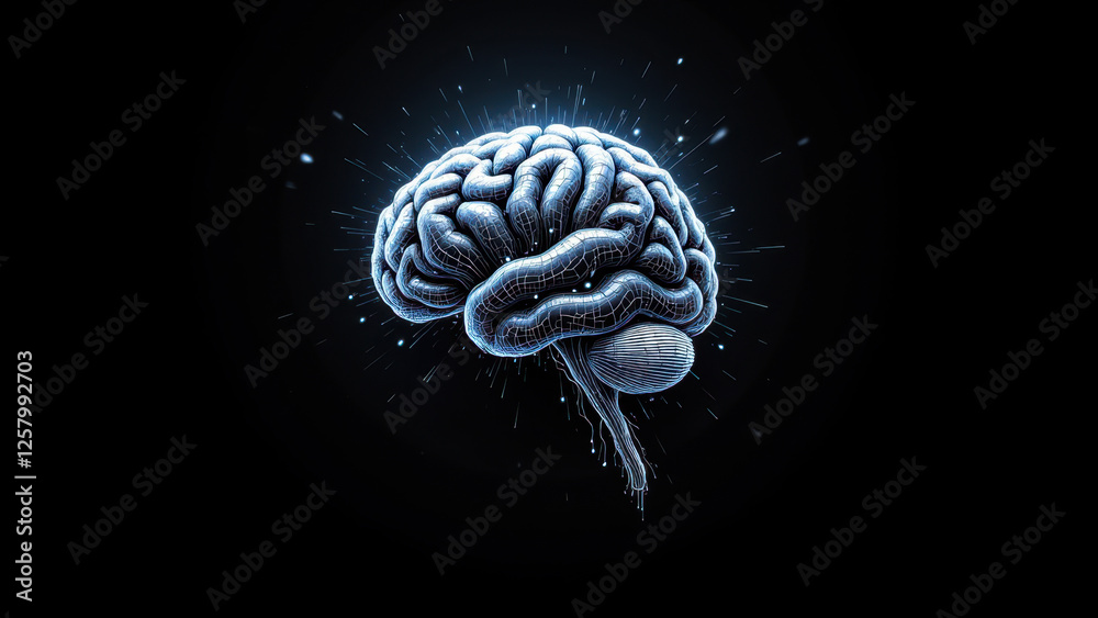 Fototapeta premium A futuristic illustration of an artificial brain with intricate neural connections set against a dark background.