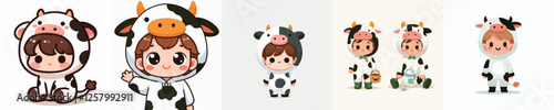 vector of little boy wearing cute cow costume