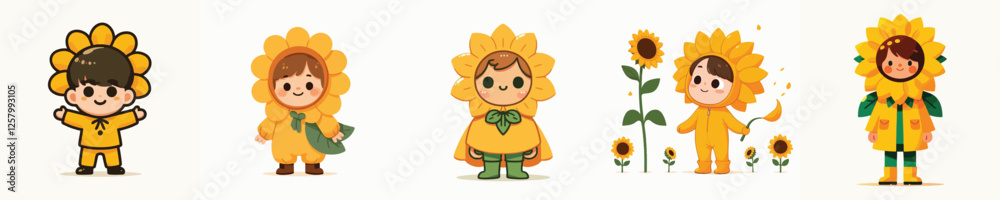 vector of little boy wearing sunflower costume vector of little boy wearing sunflower costume
