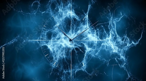 Abstract Cosmic Clock Time Dimension Portal in Electric Blue Dreamy Space Illustration