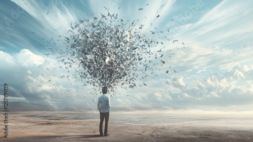 Overwhelmed landscape with scattered thoughts, overwhelm, brain fog