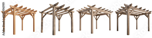 Wooden pergola structures providing shade shelter and rustic charm for outdoor patio and backyard landscaping designs  These natural
