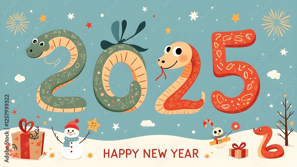 Obraz premium Happy New Year 2025 Year of the Snake