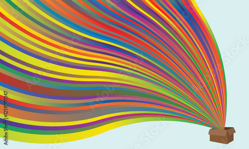 The cardboard box in the vector design releases a rainbow, representing diversity and the beauty of different perspectives coming together in harmony.



