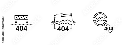 Set of 404 Error icon, Page not found or Disconnect, Internet Connection Problem Symbol Outline icon, Editable Stroke