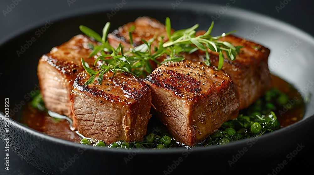 Grilled Lamb Chops with Peas, Dark Sauce