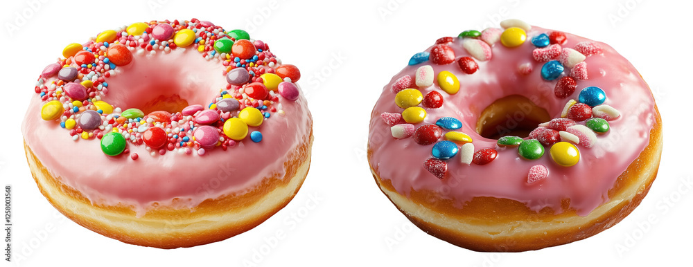 Colorful Donuts with Sprinkles and Glaze, isolated on transparent background.