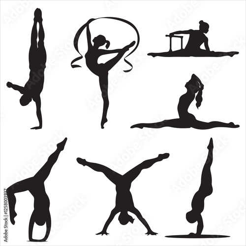 set of vector icon gymnast silhouette	