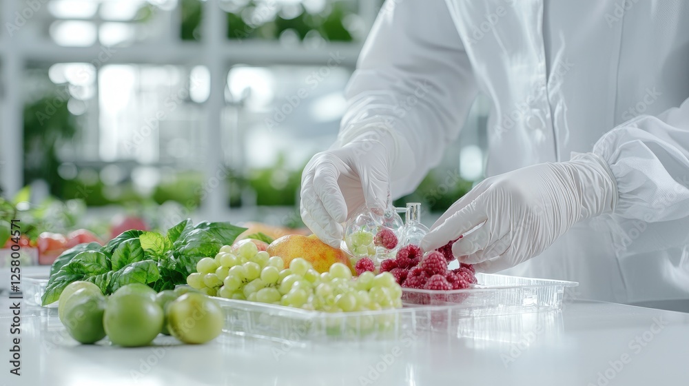 Scientist tests raspberries in lab, fruit research Scientist tests raspberries in lab, fruit research