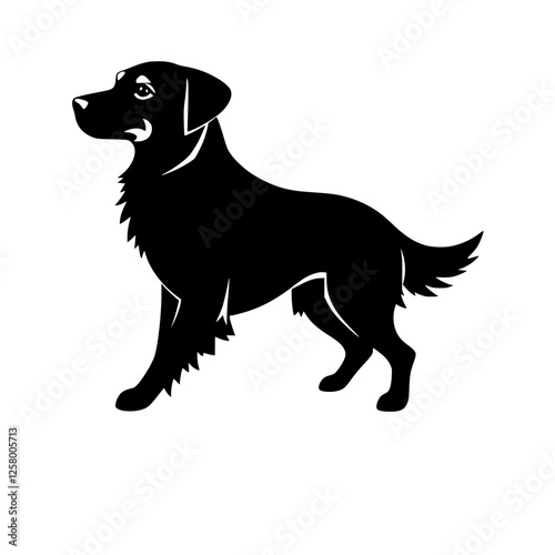 Silhouette of a black Labrador Retriever dog in a minimalist style, profile view.