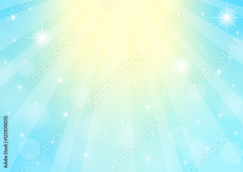 ライトの光とキラキラ　光が降り注ぐ美しい背景イラスト　水色